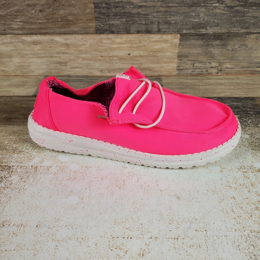 Hey Dude Wendy Stretch Canvas Womens Loafers Shoes Sz 10 Pink Slip-On Comfort